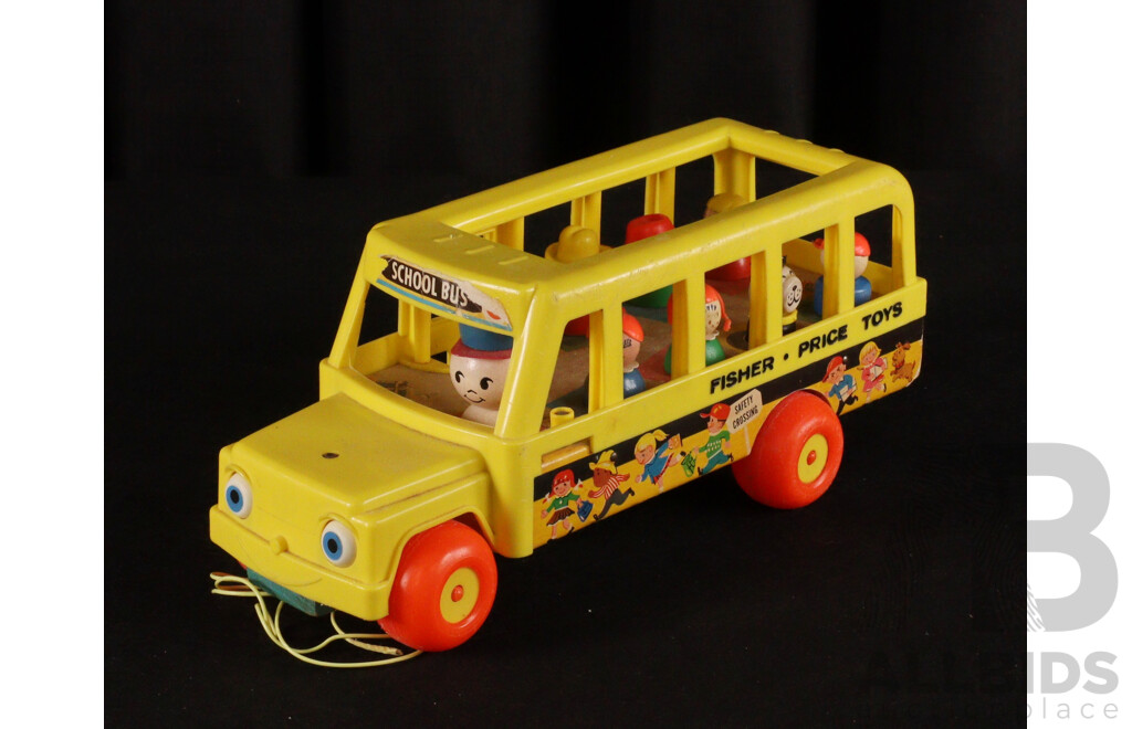 Vintage Fisher Price School Bus and Passengers with Funrise Ambulance