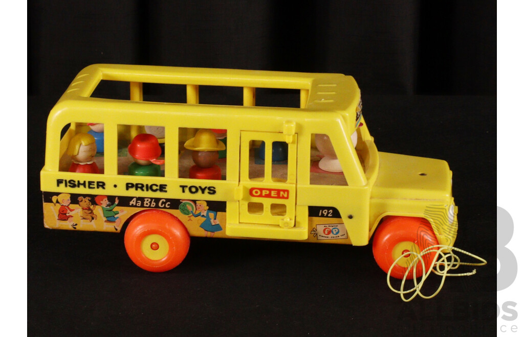 Vintage Fisher Price School Bus and Passengers with Funrise Ambulance