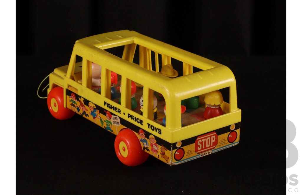 Vintage Fisher Price School Bus and Passengers with Funrise Ambulance