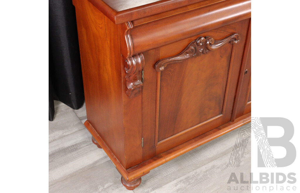 Vintage Mahogany Chiffonier with Floral Carved Mirror and Turned Feet