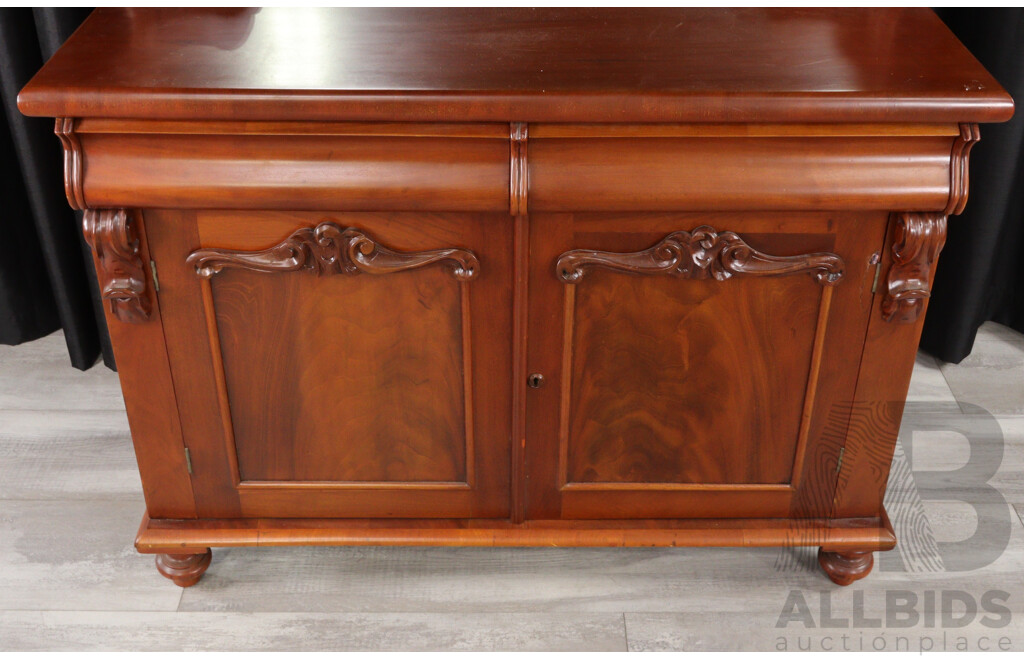Vintage Mahogany Chiffonier with Floral Carved Mirror and Turned Feet