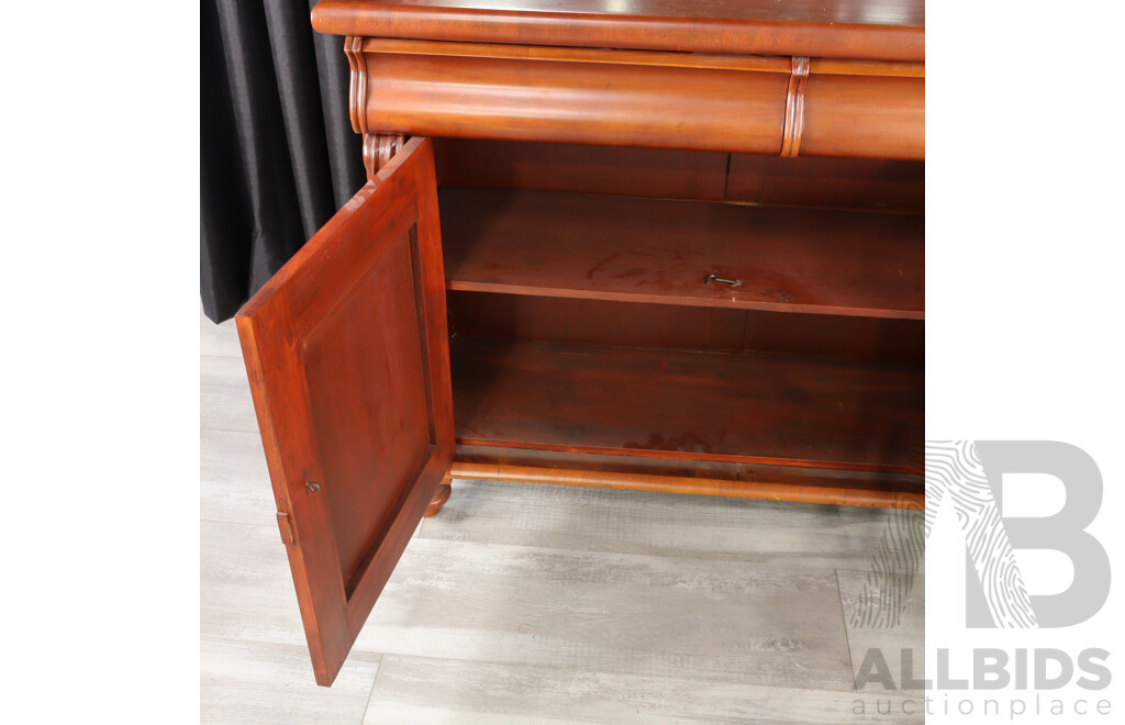 Vintage Mahogany Chiffonier with Floral Carved Mirror and Turned Feet