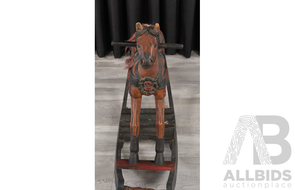 Carved Timber Folk Art Painted Rocking Horse