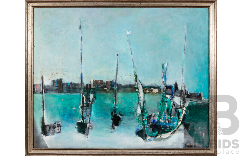 Lesley Haslewood Pockley (20th Century, Australian, 1919-2001), Port (1949), Original Oil on Masonite, 67 x 82 cm (frame)