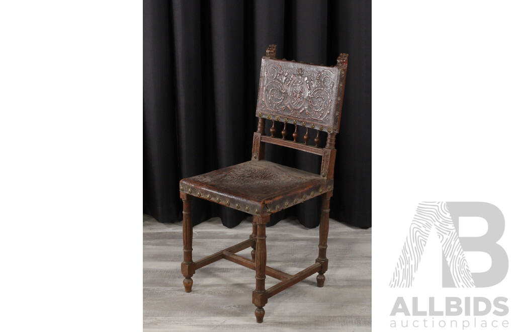 Georgian Oak Chair with Pressed Leather Upholstery