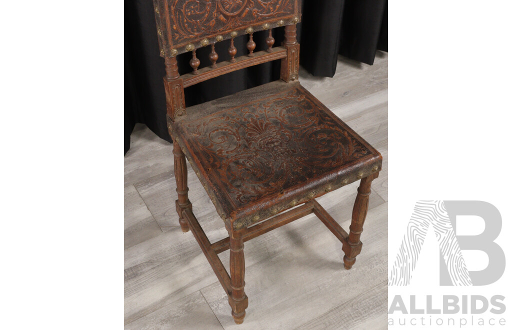Georgian Oak Chair with Pressed Leather Upholstery