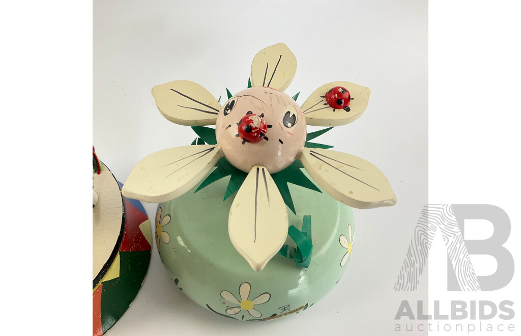 Collection of Vintage Toys Including Battery Powered Robot and Clown with Clock Work Carousel, Flower and Sailor