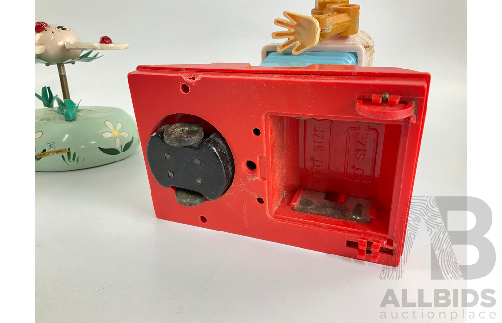 Collection of Vintage Toys Including Battery Powered Robot and Clown with Clock Work Carousel, Flower and Sailor