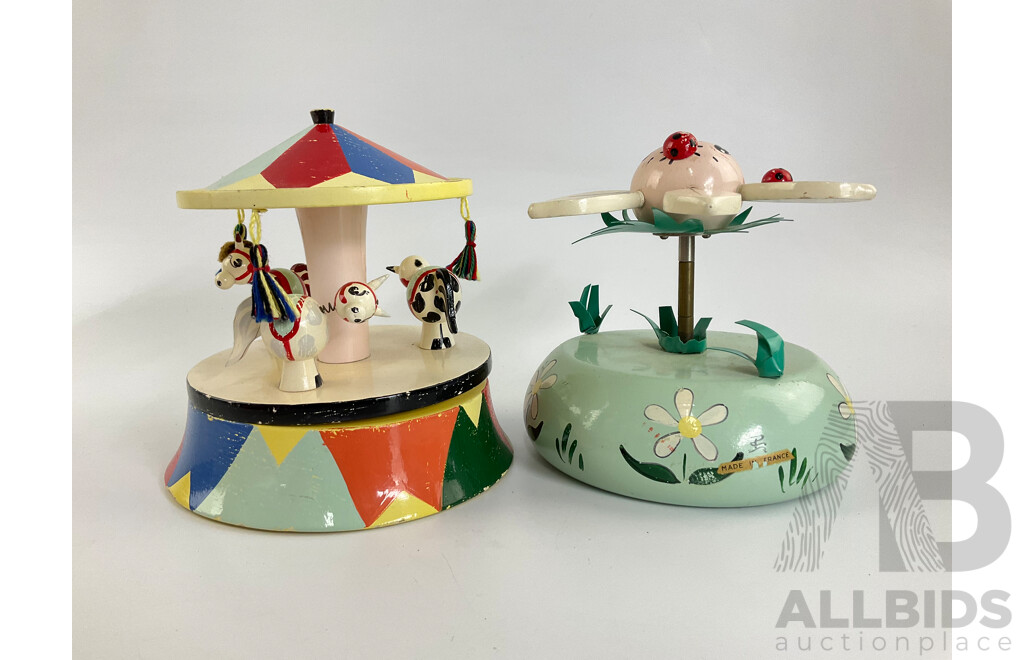 Collection of Vintage Toys Including Battery Powered Robot and Clown with Clock Work Carousel, Flower and Sailor