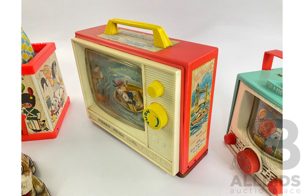 Collection of Vintage Toys Including Battery Powered Robot and Clown with Clock Work Carousel, Flower and Sailor