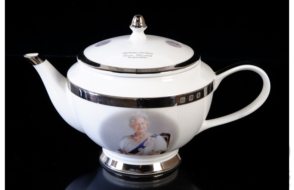 Ralph Lauren Academy Teapot Commemorating Queen Mothers 100th Birthday, Sterling Silver Bands, Hallmarks, Limited Edition 4/50