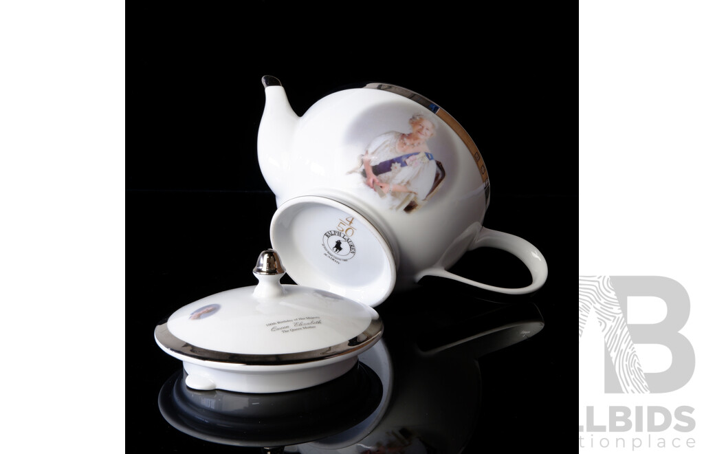 Ralph Lauren Academy Teapot Commemorating Queen Mothers 100th Birthday, Sterling Silver Bands, Hallmarks, Limited Edition 4/50