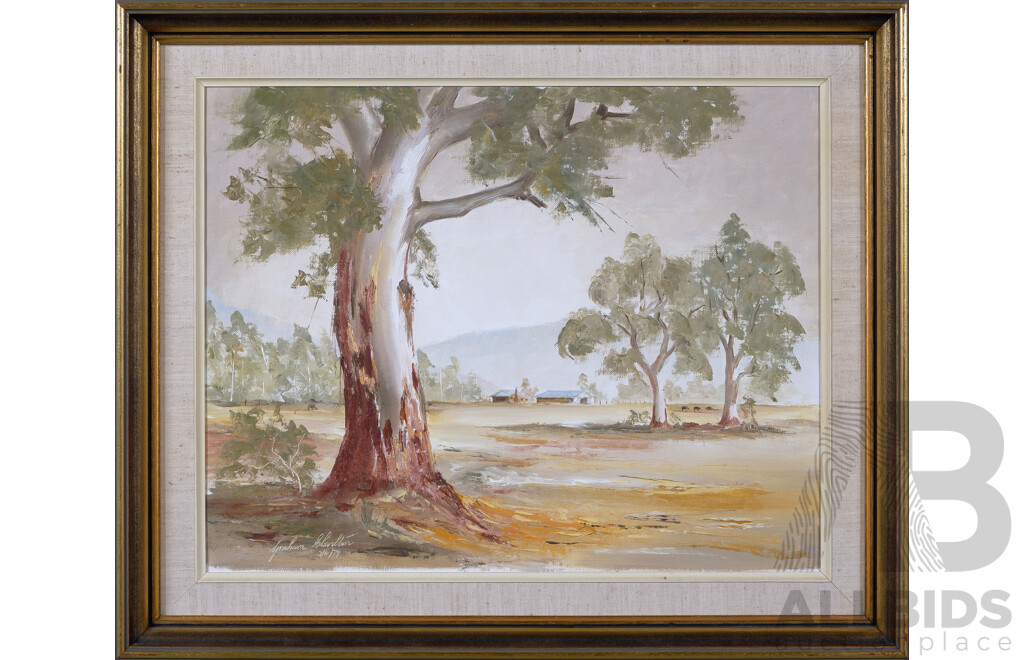 Graham Charlton, (20th Century, Australian, 1940-), The South Paddock, Oil on Canvas Board, 53 x 63 cm (frame)