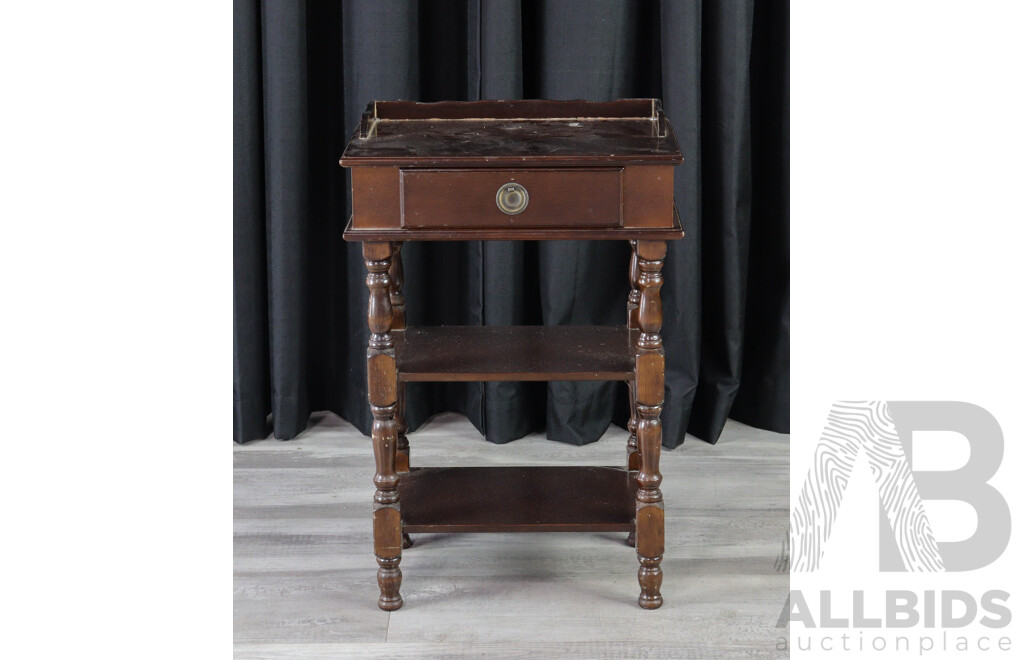 Vintage Side Table with Single Drawer and Two Shelves