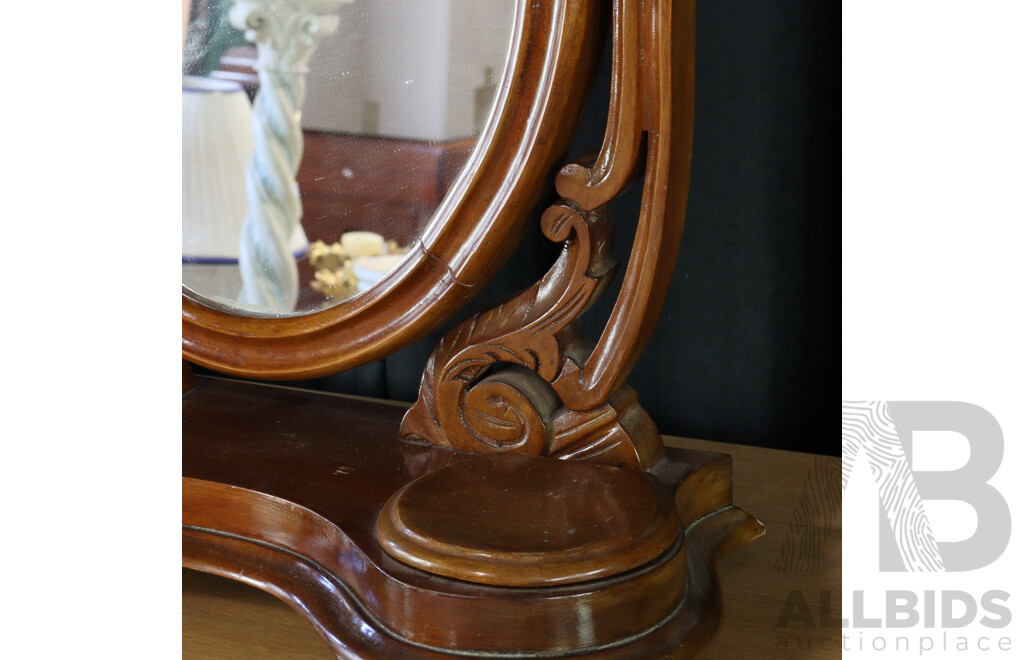 Antique Toilet Mirror with Twin Compartments and Carved Supports