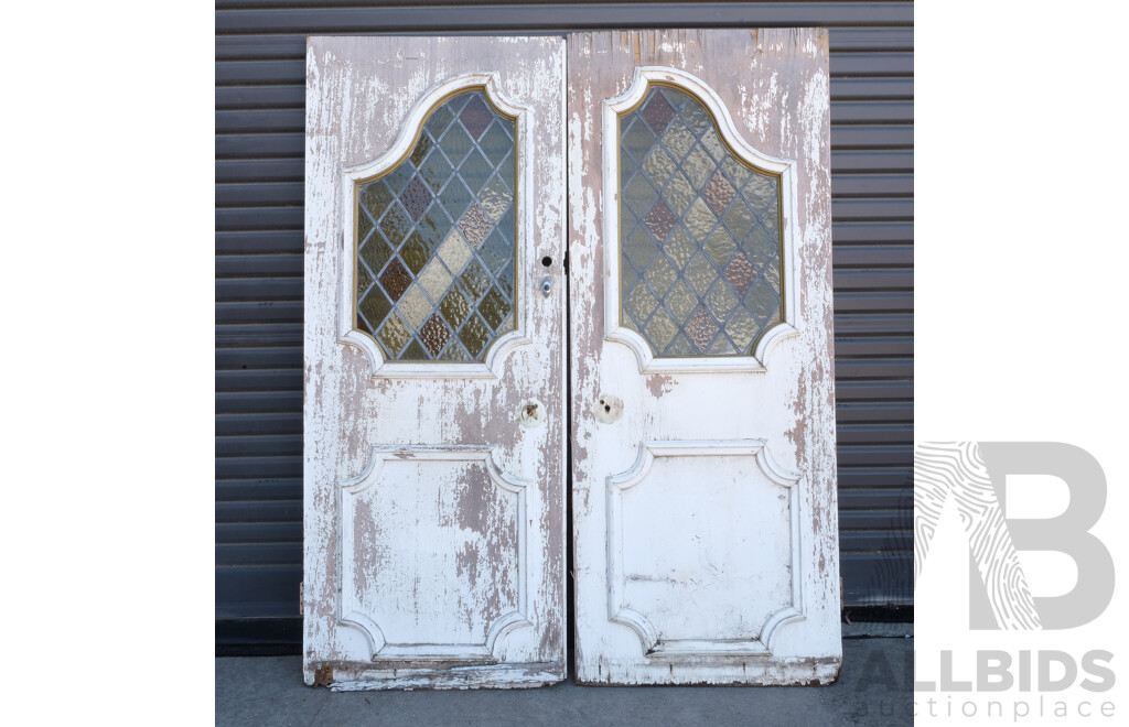 Two Vintage Lead Glass Country House Doors