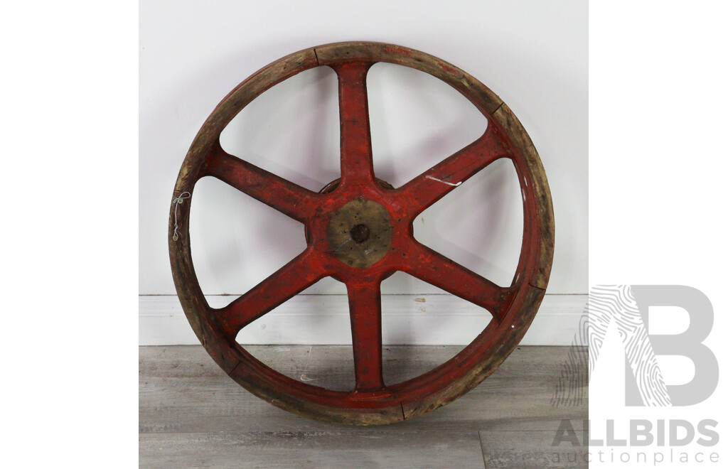 Antique Wooden Agricultural Pulley Wheel