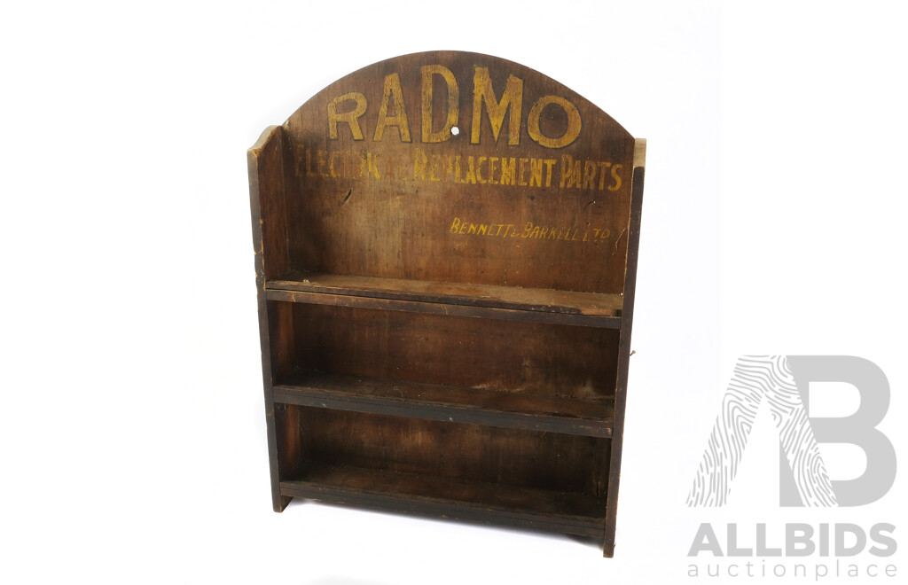 Vintage RADMO Electrical Replacement Parts Retail Timber Display Shelves, Bennett & Barkell Ltd