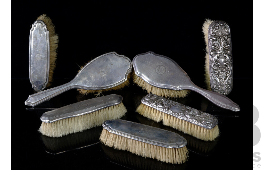 Collection of Vintage Silver Hair and Clothes Brushes, Hallmarks, Birmingham