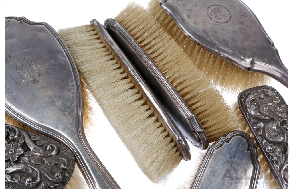 Collection of Vintage Silver Hair and Clothes Brushes, Hallmarks, Birmingham