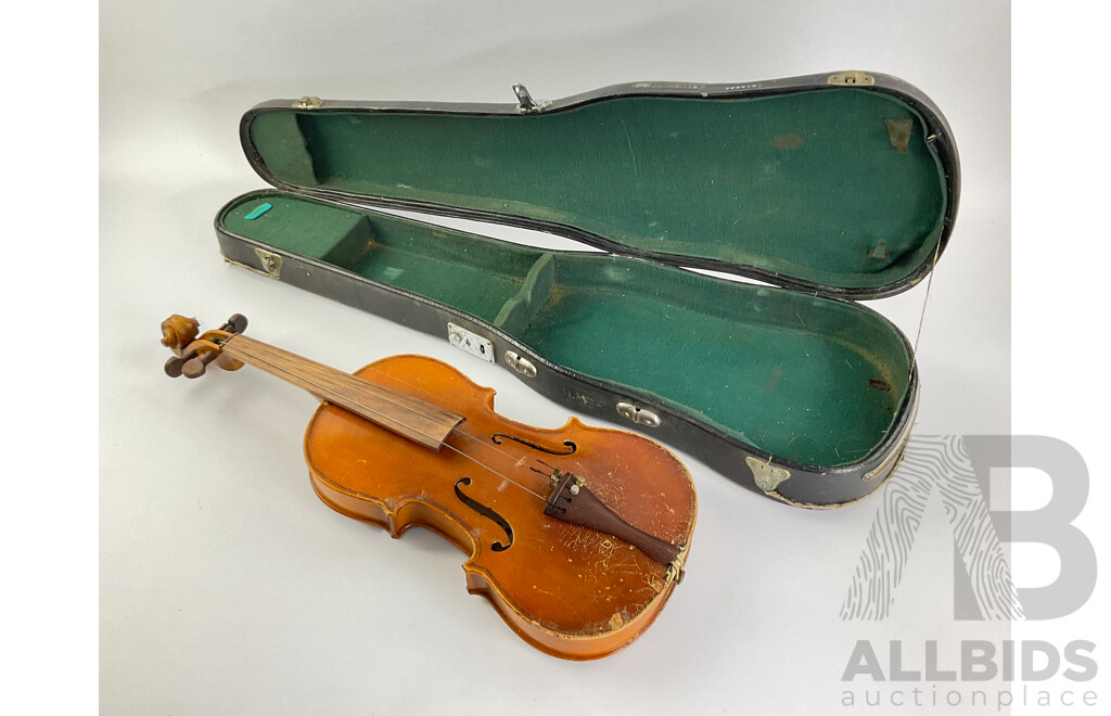 Vintage Lark Violin with Carved Scroll and Case