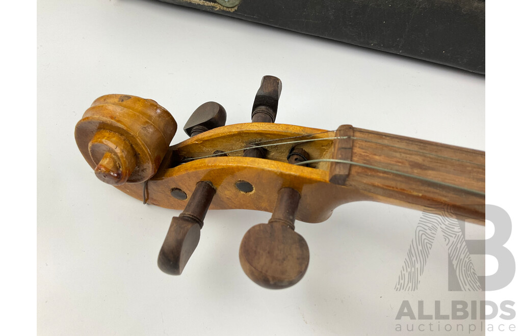 Vintage Lark Violin with Carved Scroll and Case