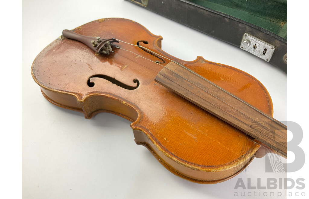 Vintage Lark Violin with Carved Scroll and Case