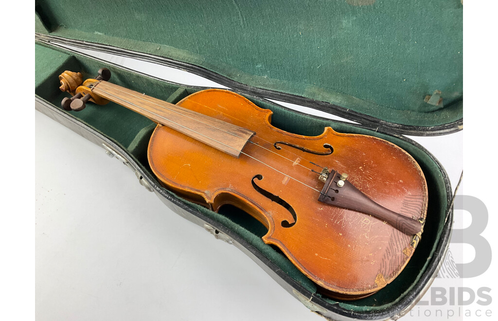 Vintage Lark Violin with Carved Scroll and Case