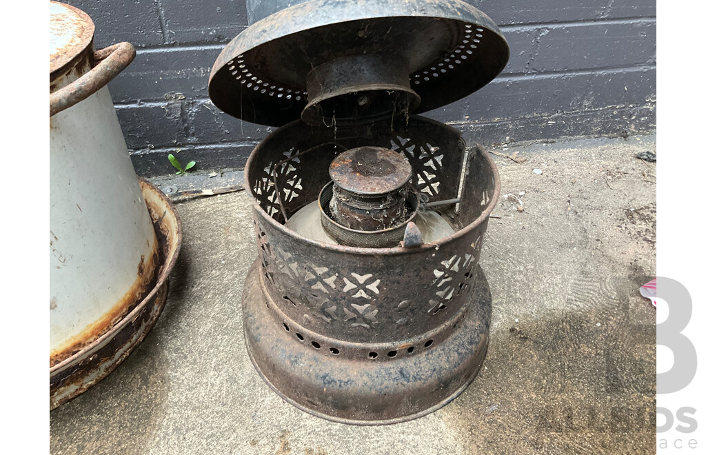 Vintage Valour Kerosene Heater and Large Steel Sugar Container