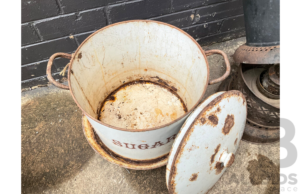 Vintage Valour Kerosene Heater and Large Steel Sugar Container