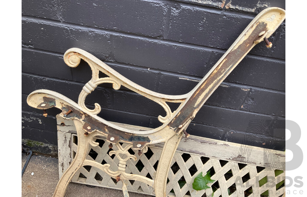 Cast Iron Garden Bench Ends, Lattice and Vintage Timber Bottle Box