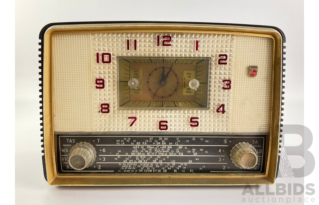 Vintage Phillips Bakelite Alarm Clock Valve Radio