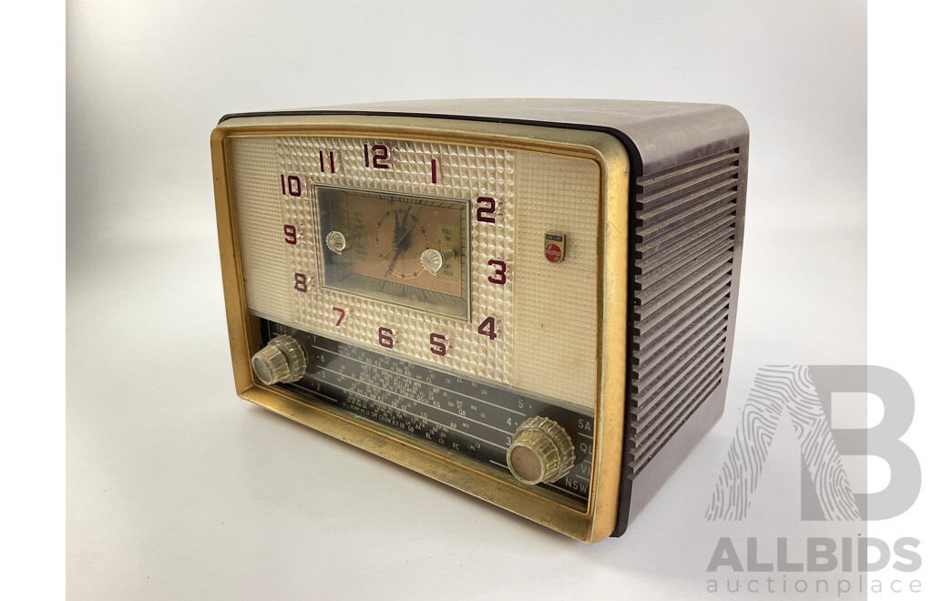 Vintage Phillips Bakelite Alarm Clock Valve Radio