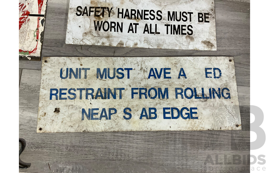Collection of Vintage Steel Signs Including Heathcote Rams Registration, S.W.L, Giveway, Two Hour Parking and Wire Pig Hanger