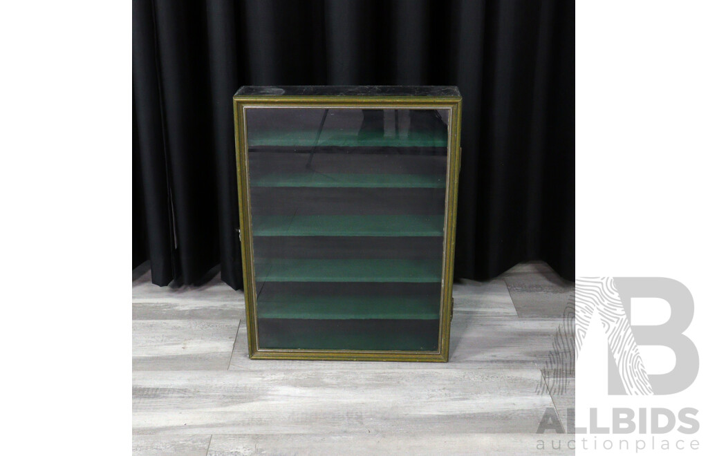 Vintage Glass Front Display Cabinet with Green Felt Shelves