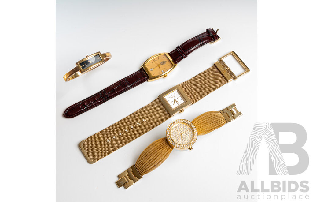 Collection of (4) Ladies Gold Tone Dress Watches Including DKNY