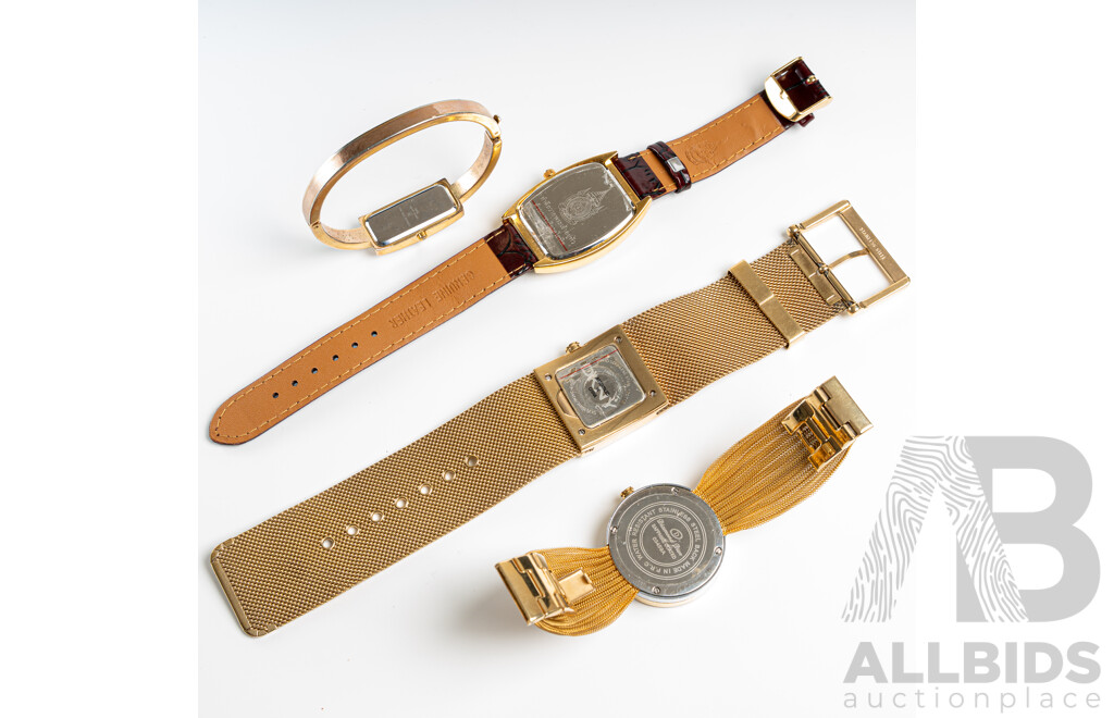 Collection of (4) Ladies Gold Tone Dress Watches Including DKNY