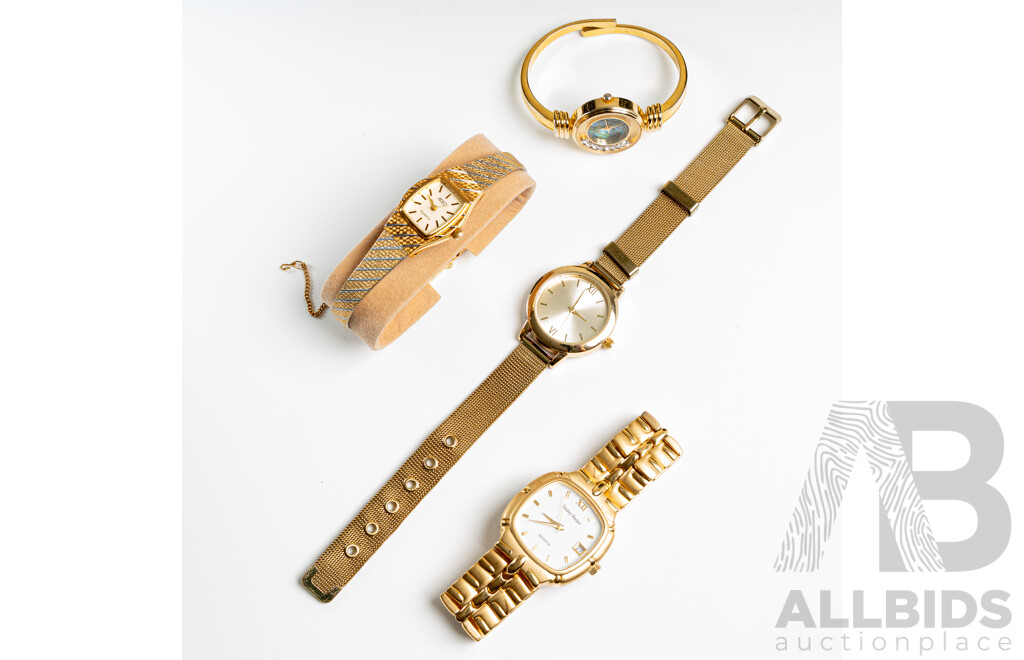 Collection of (4) Ladies Gold Tone Dress Watches Including Adec & Stanley Backer