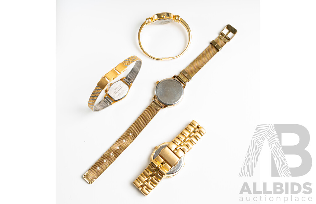 Collection of (4) Ladies Gold Tone Dress Watches Including Adec & Stanley Backer