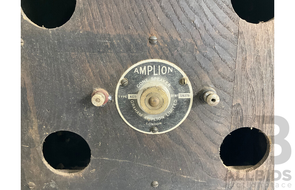 Vintage Phillips Shortwave/AM Valve Radio with Walnut Veneer and Antique Art Deco Amplion Mantle Cone Speaker