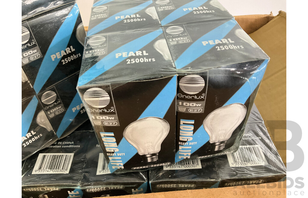Bulk Lot of Enerlux 100 Watt Light Bulbs, Pearl 2500 Hours - 100 Units
