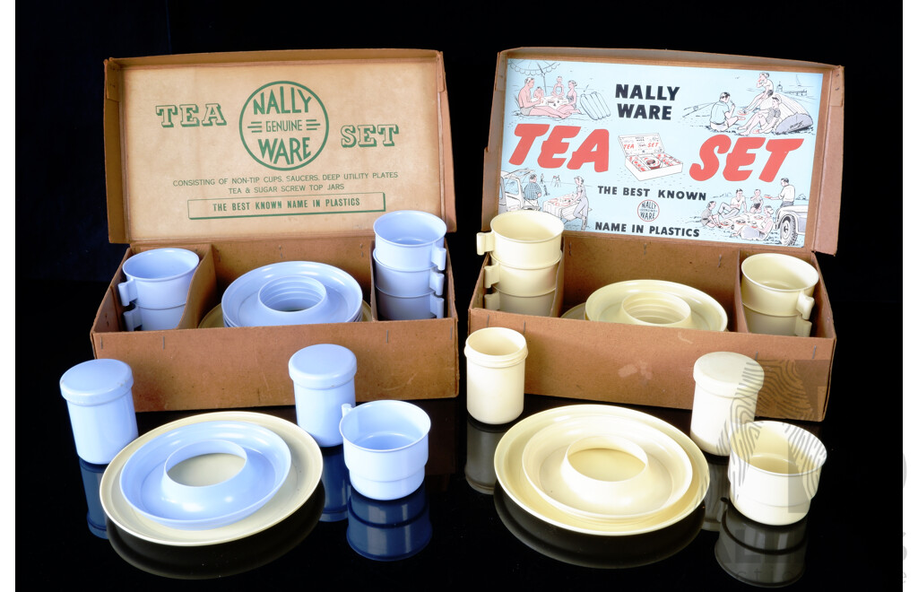 Boxed 1950's Nally Ware Tea Sets, Twenty and Eighteen Piece, Made in Australia