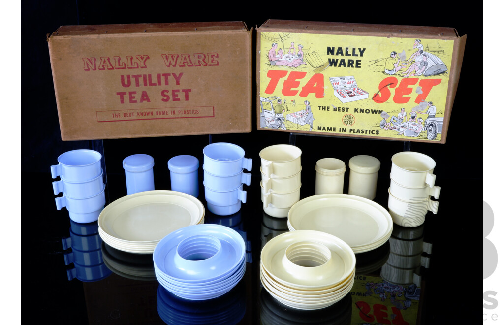 Boxed 1950's Nally Ware Tea Sets, Twenty and Eighteen Piece, Made in Australia