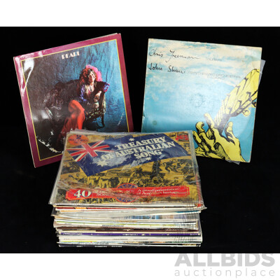 Collection Approx 38 Vintage Vinyl Lp Records, Mostly Rock, Country & Including Janis Joplin, Signed Chris Freeman and More