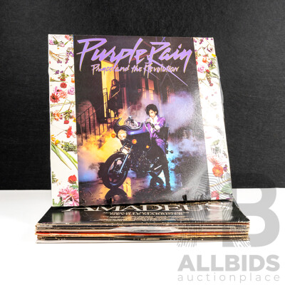 Collection Ten Vintage Vinyl LP Soundtracks Including Prince Purple Rain, Top Gun, Miami Vice and More