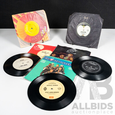 Collection Approx Eight Vintage Vinyl Seven Inch Single 45s Including the Cure, ABBA, The Beatles, Kate Bush and More
