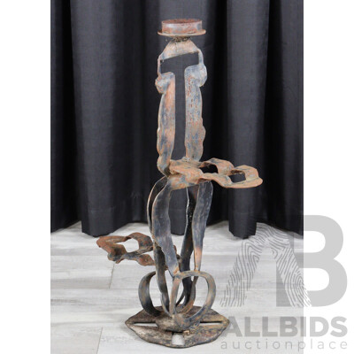 Mid Century Brutalist Metal Pot Plant Stand