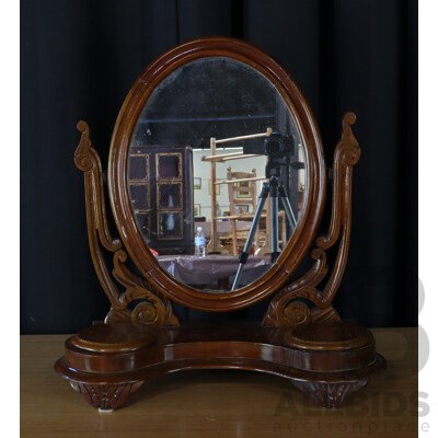 Antique Toilet Mirror with Twin Compartments and Carved Supports