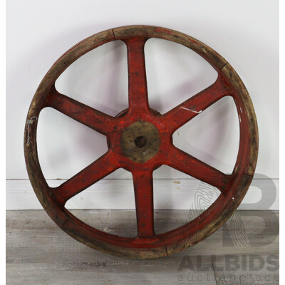 Antique Wooden Agricultural Pulley Wheel