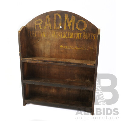 Vintage RADMO Electrical Replacement Parts Retail Timber Display Shelves, Bennett & Barkell Ltd